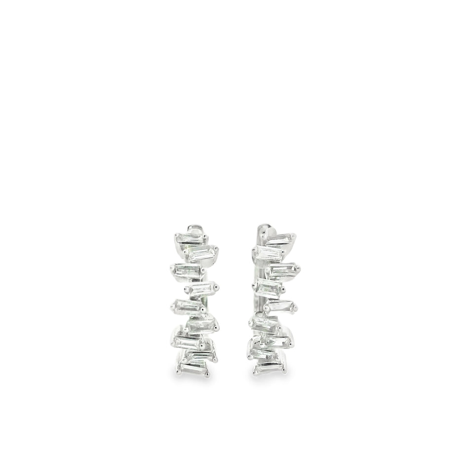 14K Yellow Gold Natural Baguette Diamond Hoop Earrings | Scattered Diamond Huggies | 0.27 Ctw Real Diamond Earrings