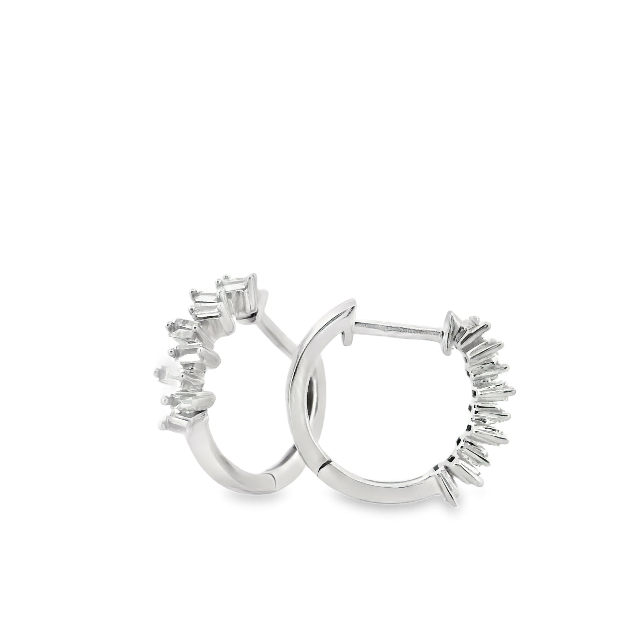 14K Yellow Gold Natural Baguette Diamond Hoop Earrings | Scattered Diamond Huggies | 0.27 Ctw Real Diamond Earrings