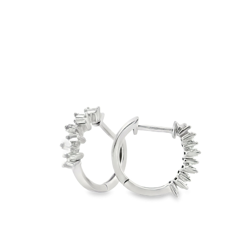 14K Yellow Gold Natural Baguette Diamond Hoop Earrings | Scattered Diamond Huggies | 0.27 Ctw Real Diamond Earrings