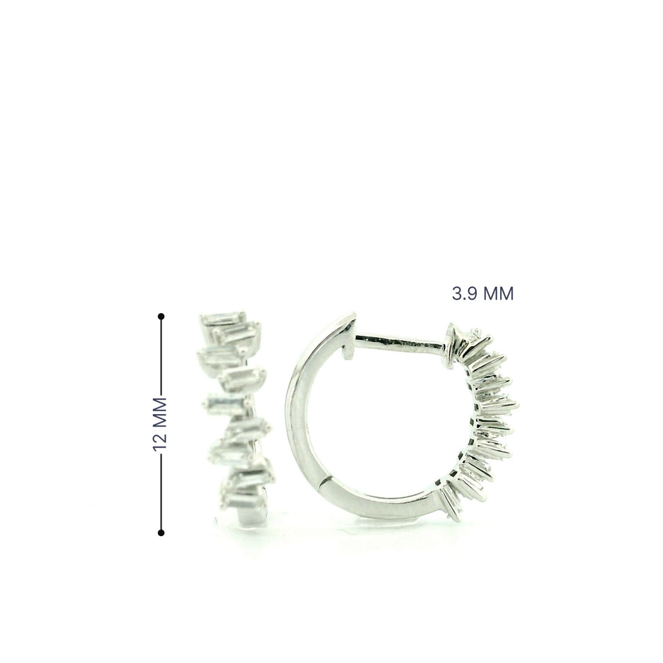 14K Yellow Gold Natural Baguette Diamond Hoop Earrings | Scattered Diamond Huggies | 0.27 Ctw Real Diamond Earrings
