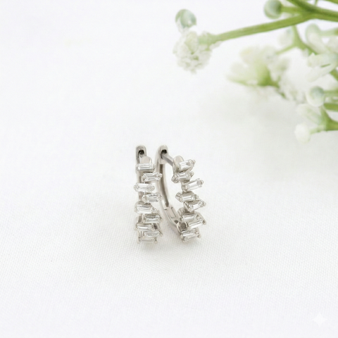 14K Yellow Gold Natural Baguette Diamond Hoop Earrings | Scattered Diamond Huggies | 0.27 Ctw Real Diamond Earrings