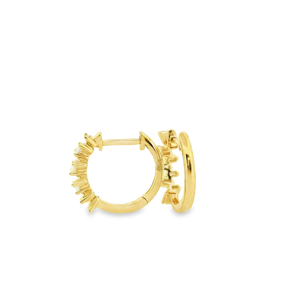 14K Yellow Gold Natural Baguette Diamond Hoop Earrings | Scattered Diamond Huggies | 0.27 Ctw Real Diamond Earrings