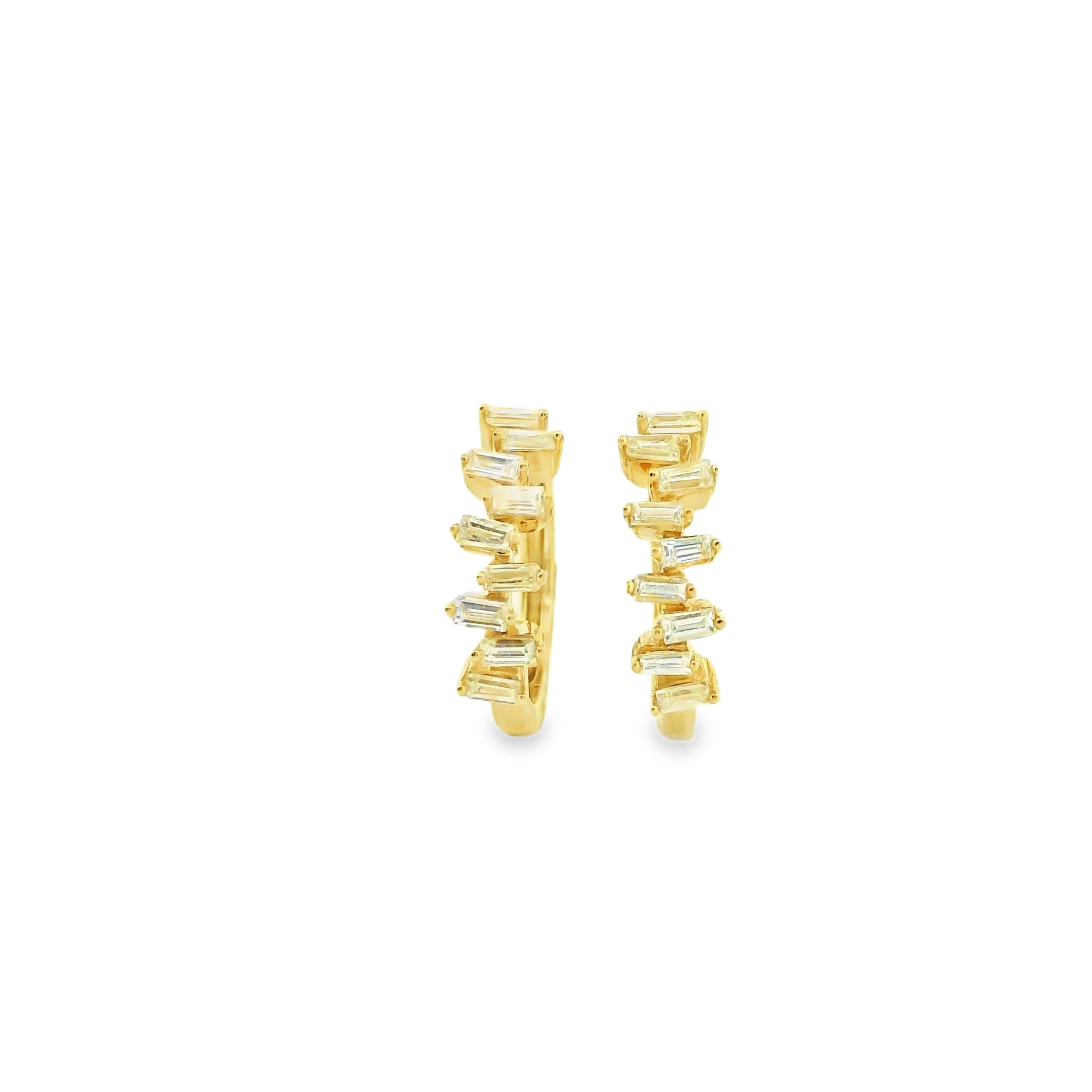 14K Yellow Gold Natural Baguette Diamond Hoop Earrings | Scattered Diamond Huggies | 0.27 Ctw Real Diamond Earrings
