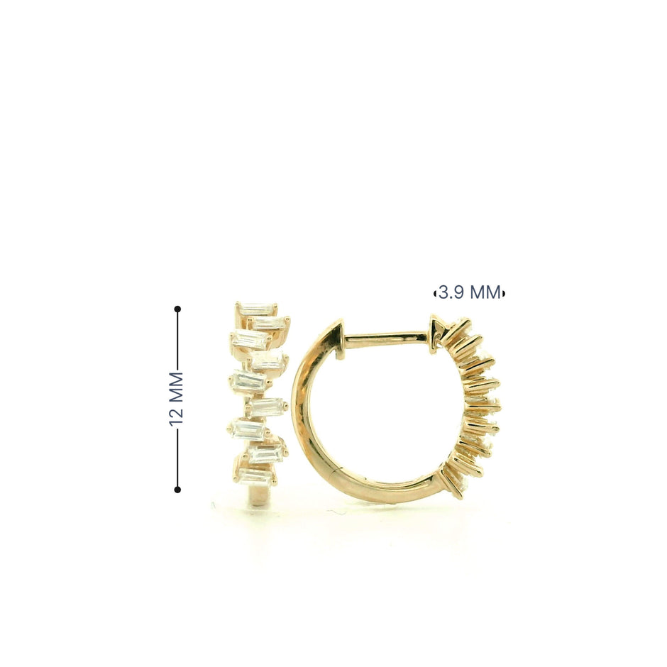 14K Yellow Gold Natural Baguette Diamond Hoop Earrings | Scattered Diamond Huggies | 0.27 Ctw Real Diamond Earrings