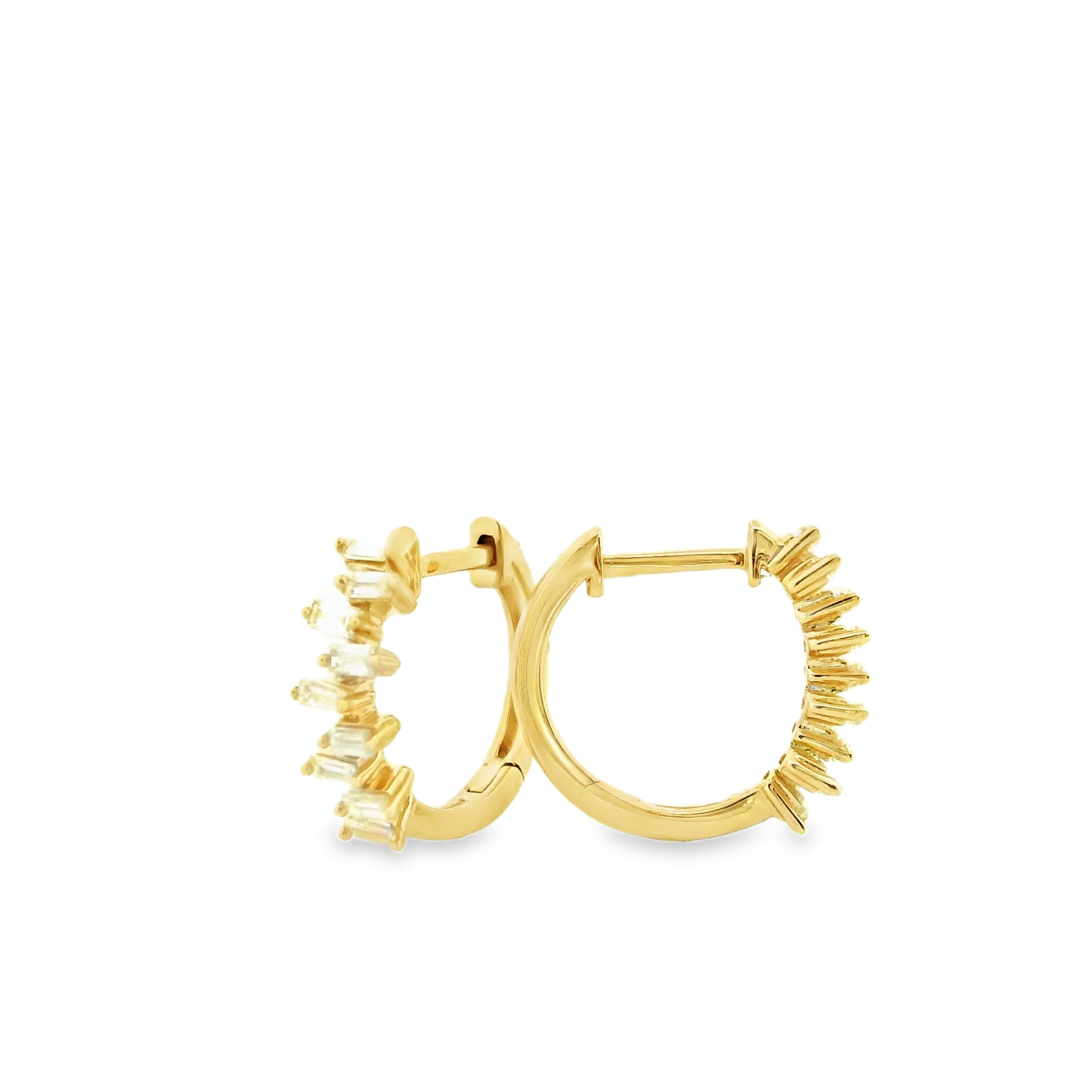 14K Yellow Gold Natural Baguette Diamond Hoop Earrings | Scattered Diamond Huggies | 0.27 Ctw Real Diamond Earrings