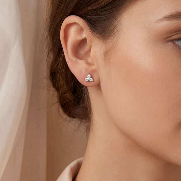 10k White Gold with .25Ctw Natural Round Diamond Three-Stone Diamond Cluster Stud Earrings