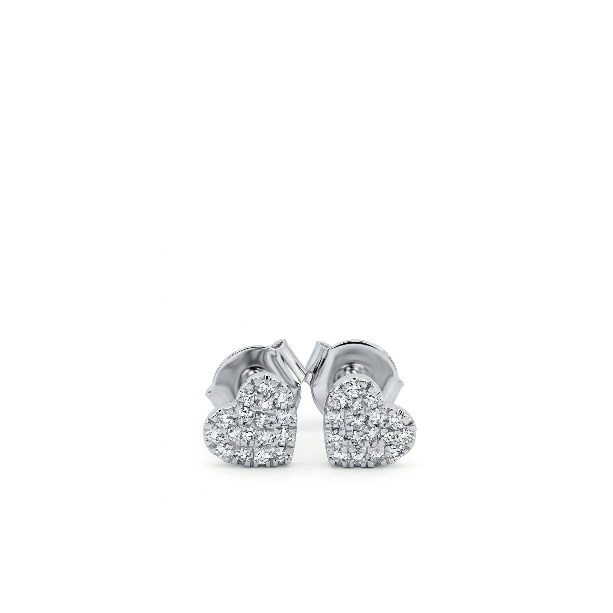 14k Gold with .10Ctw Natural White Diamond Heart Stud Earrings