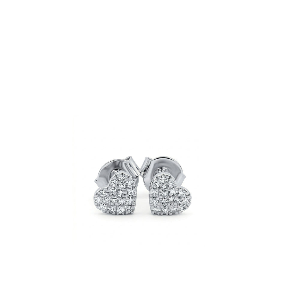 14k Gold with .10Ctw Natural White Diamond Heart Stud Earrings