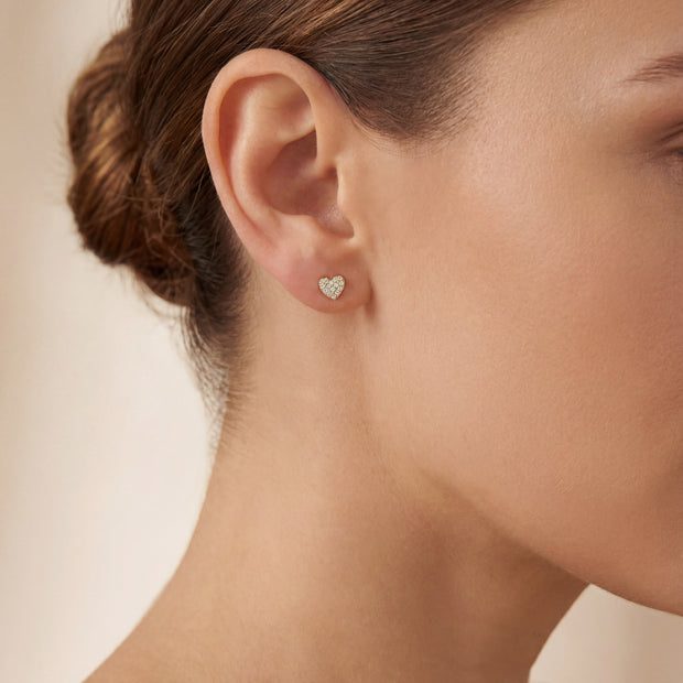 14k Gold with .10Ctw Natural White Diamond Heart Stud Earrings