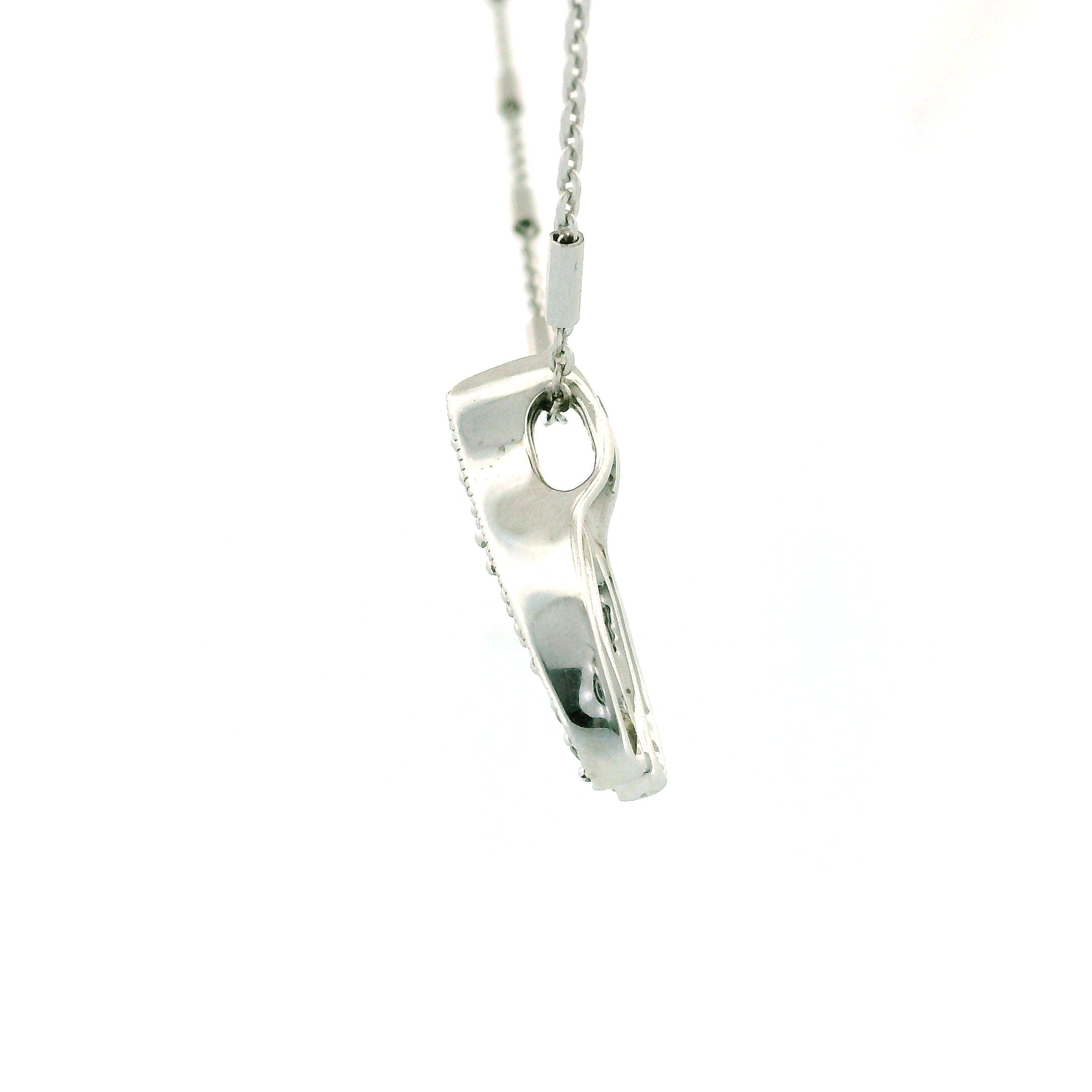 14k White Gold Wishbone Charm Necklace, Station Bar Chain