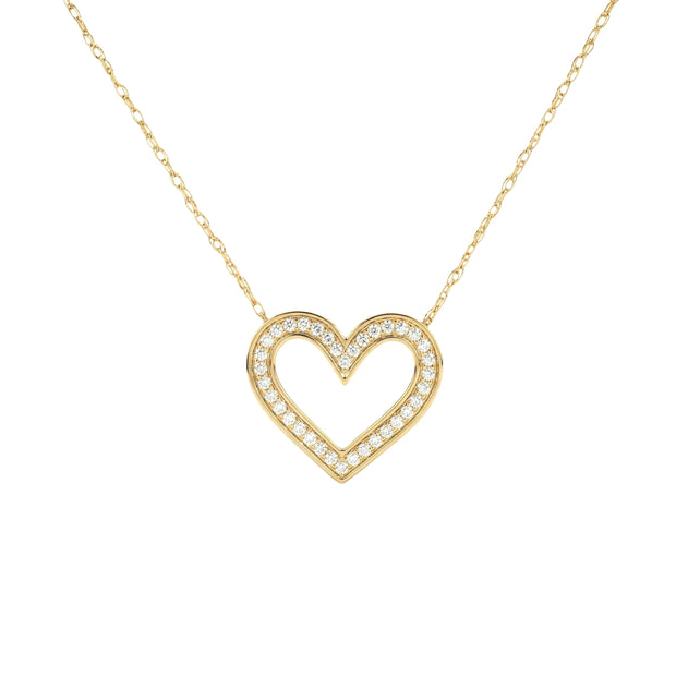 14k Gold Diamond Open Heart Necklace