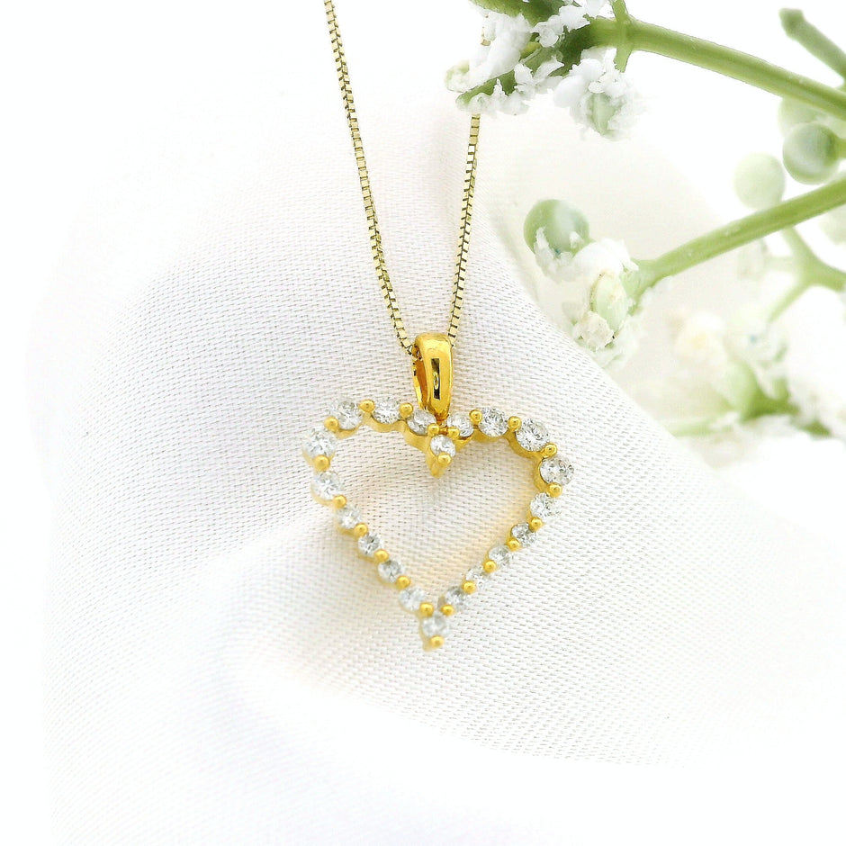 14k Gold Diamond Open Heart Necklace