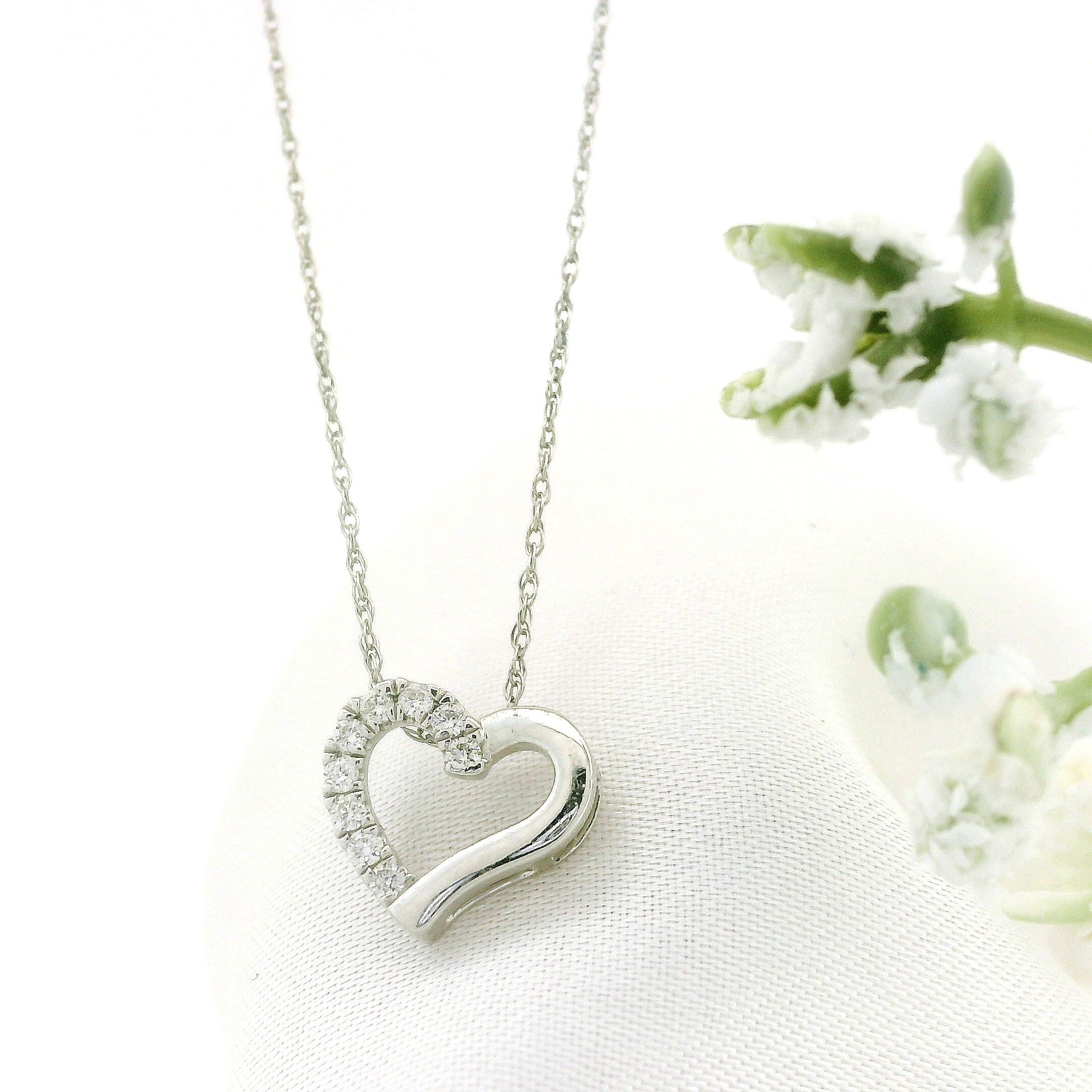 14k Gold Diamond Side-Pave Heart Necklace