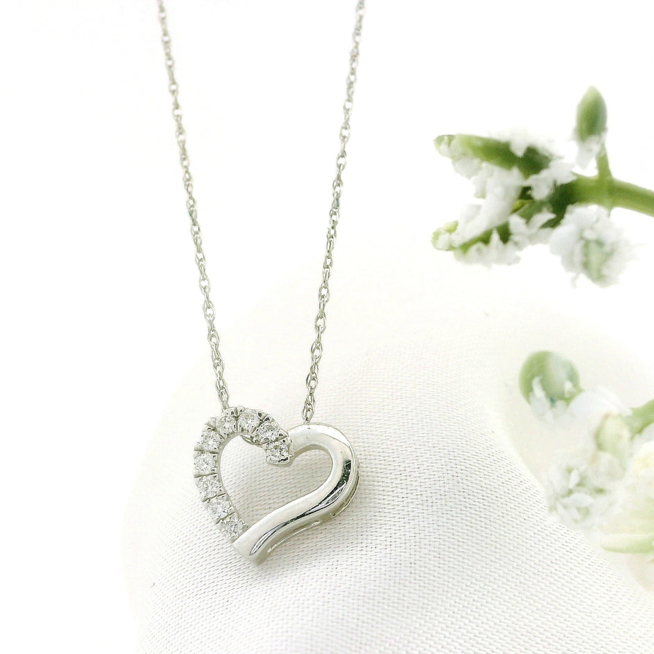 14k Gold Diamond Side-Pave Heart Necklace