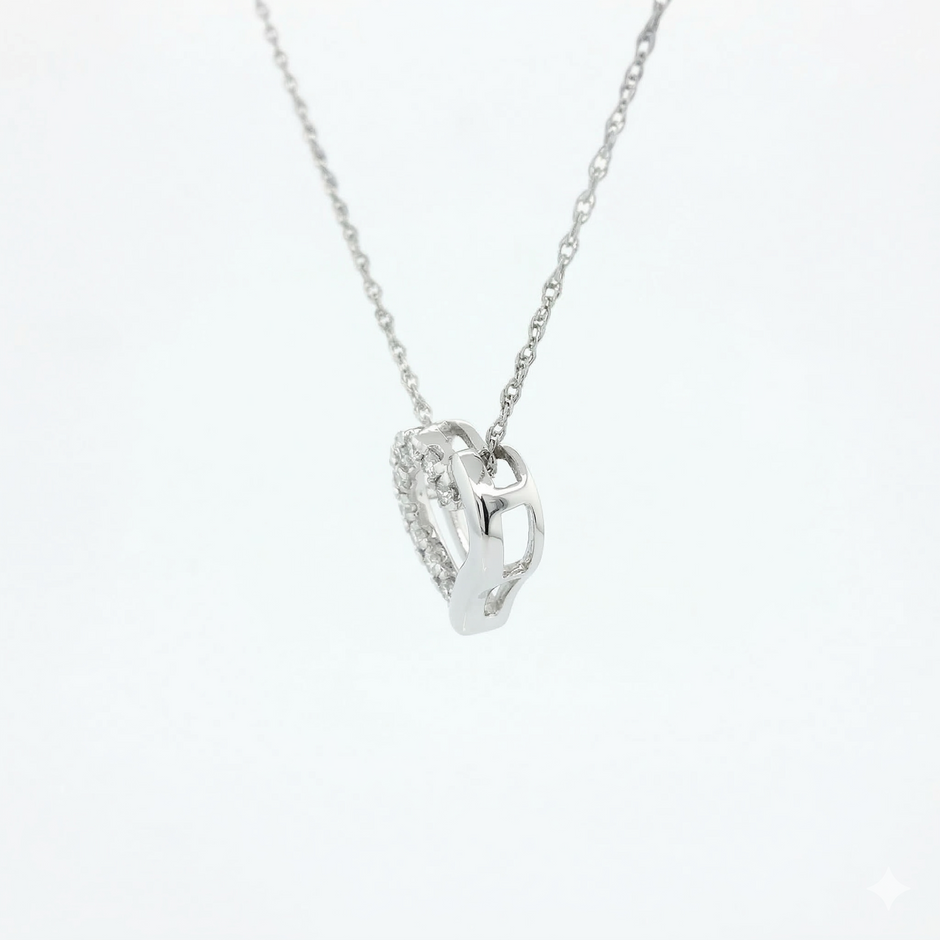 14k Gold Diamond Side-Pave Heart Necklace