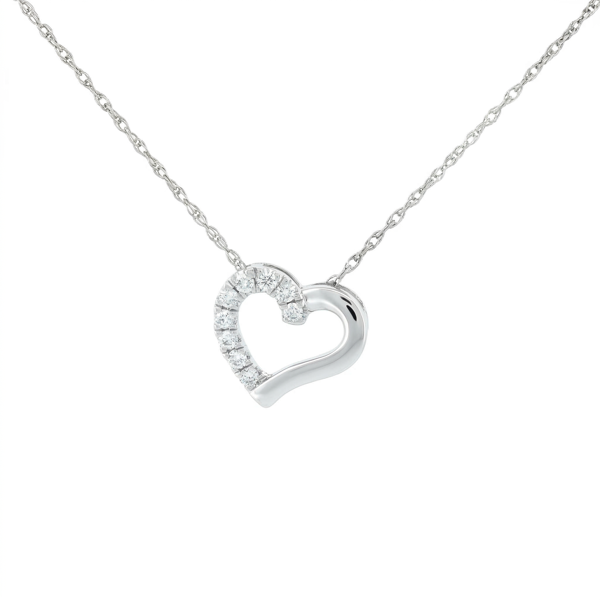14k Gold Diamond Side-Pave Heart Necklace