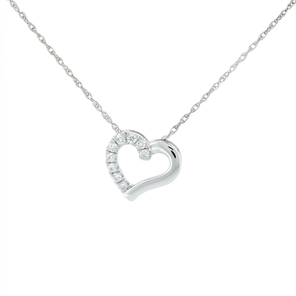 14k Gold Diamond Side-Pave Heart Necklace