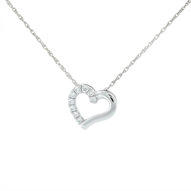 14k Gold Diamond Side-Pave Heart Necklace