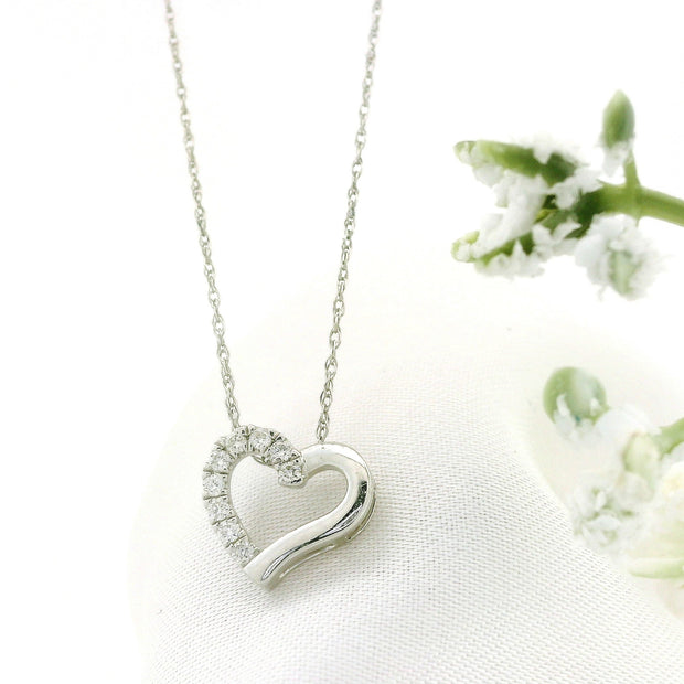 14k Gold Diamond Side-Pave Heart Necklace