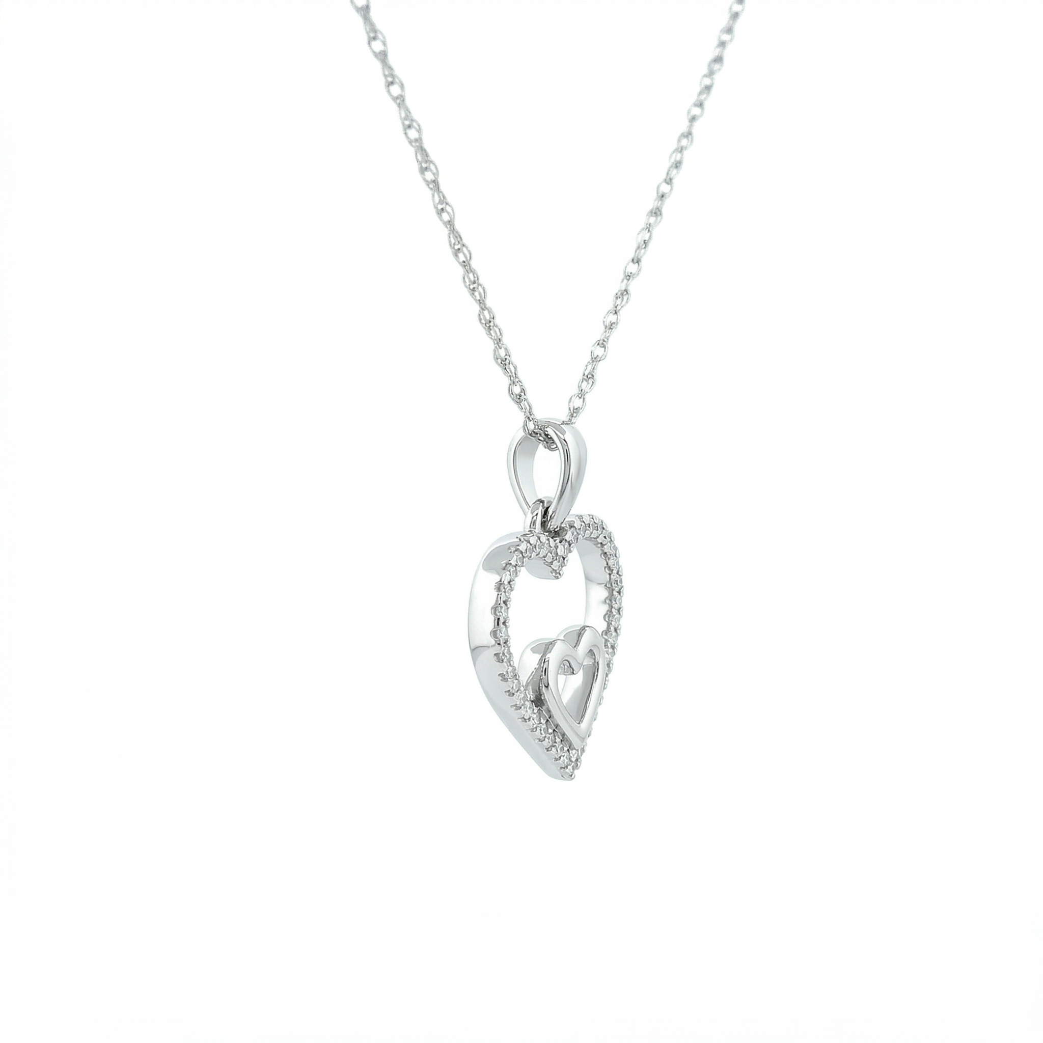 14k Gold Diamond Double Heart Necklace
