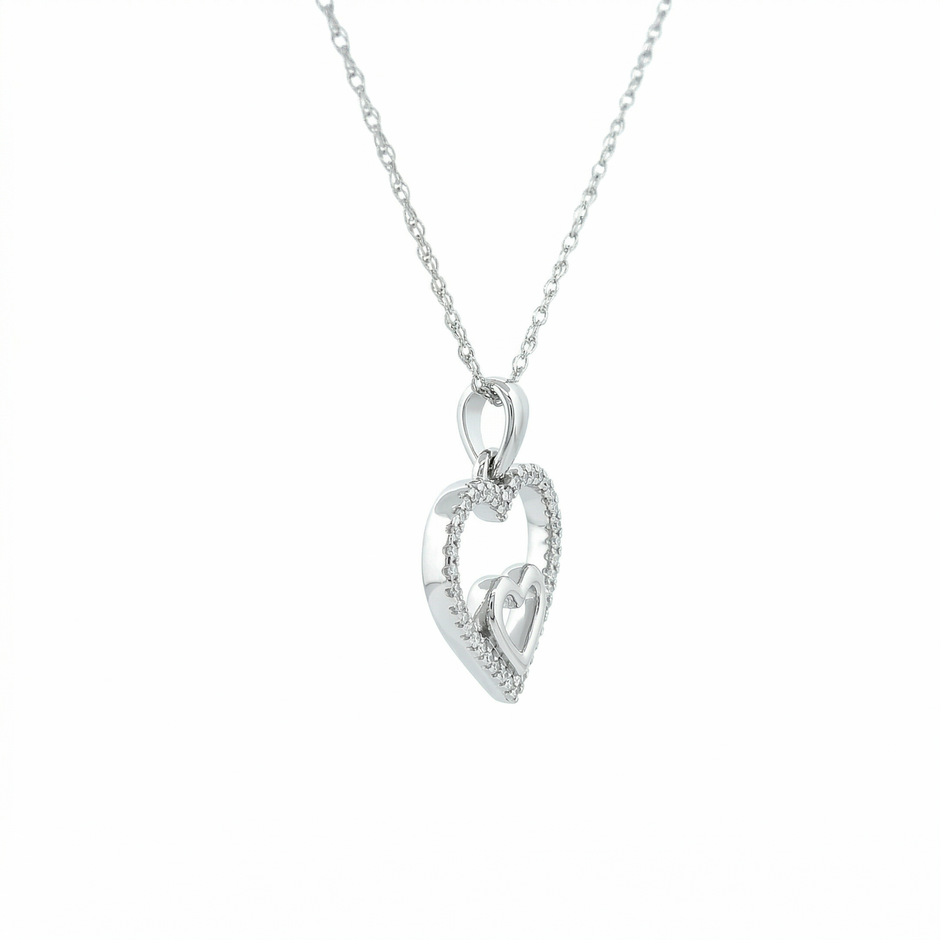 14k Gold Diamond Double Heart Necklace