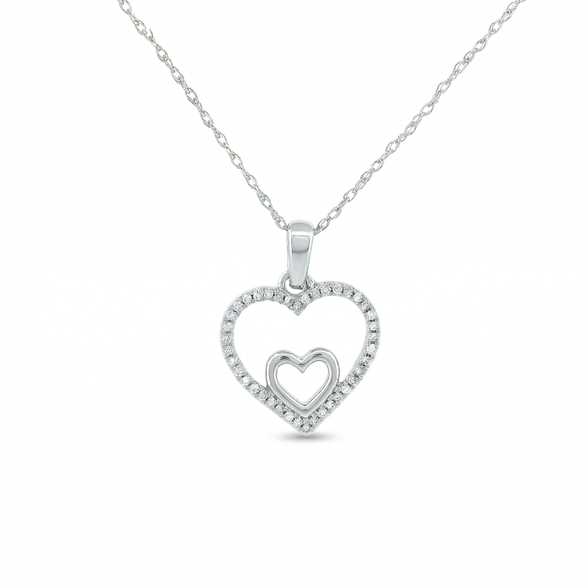 14k Gold Diamond Double Heart Necklace