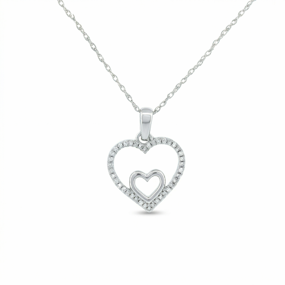 14k Gold Diamond Double Heart Necklace