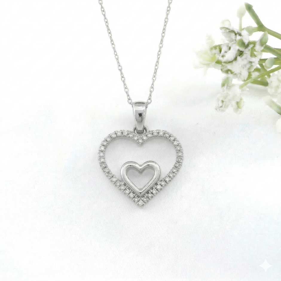 14k Gold Diamond Double Heart Necklace