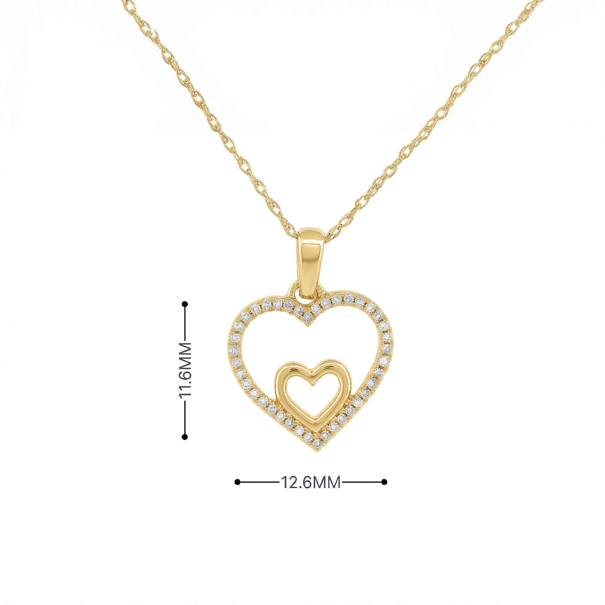 14k Gold Diamond Double Heart Necklace