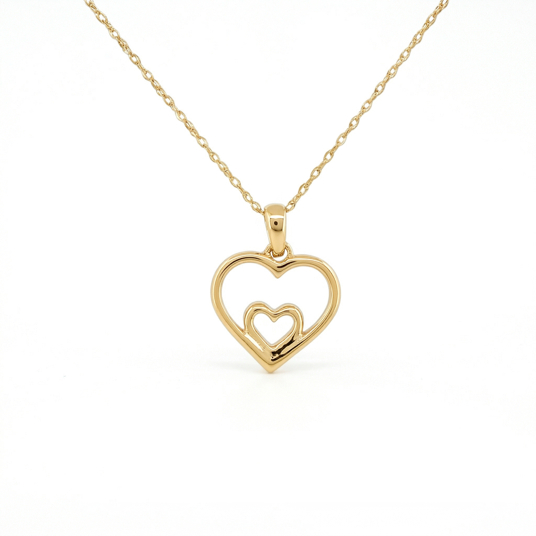 14k Gold Diamond Double Heart Necklace
