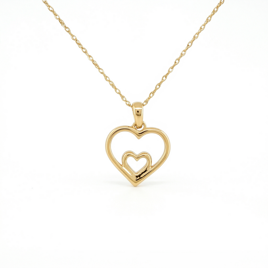 14k Gold Diamond Double Heart Necklace