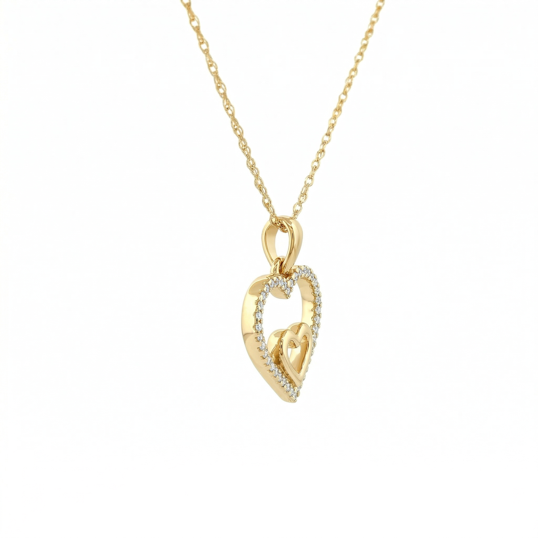 14k Gold Diamond Double Heart Necklace