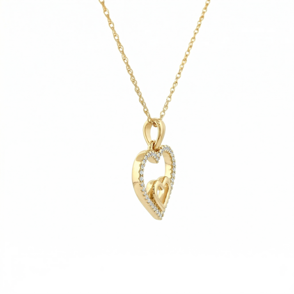 14k Gold Diamond Double Heart Necklace