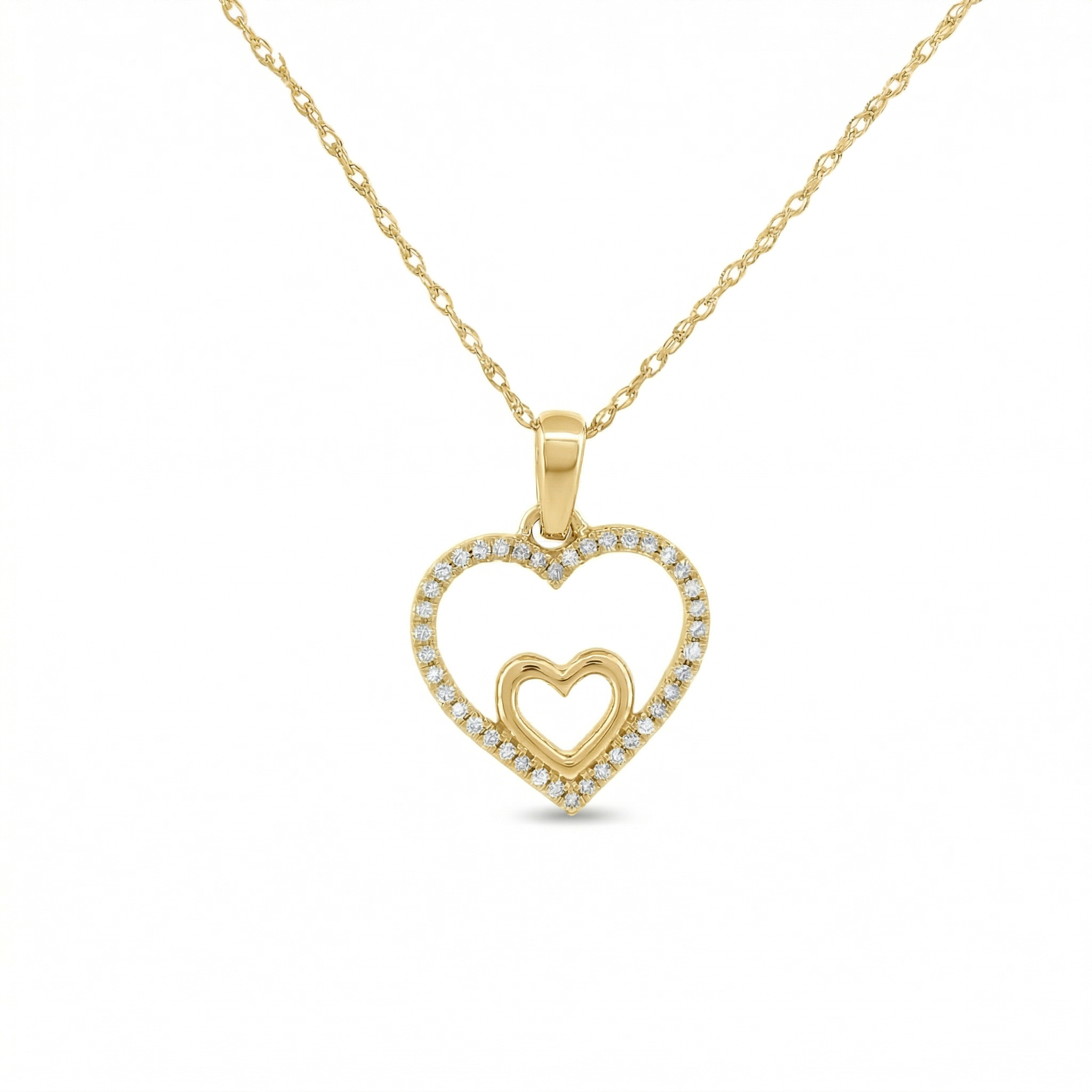 14k Gold Diamond Double Heart Necklace
