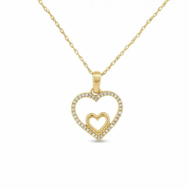 14k Gold Diamond Double Heart Necklace