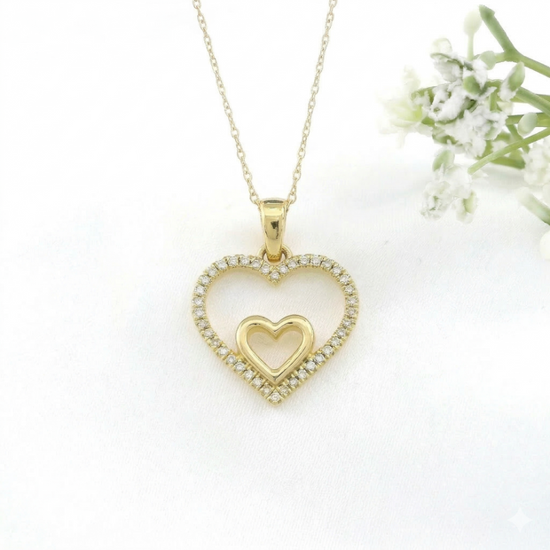 14k Gold Diamond Double Heart Necklace