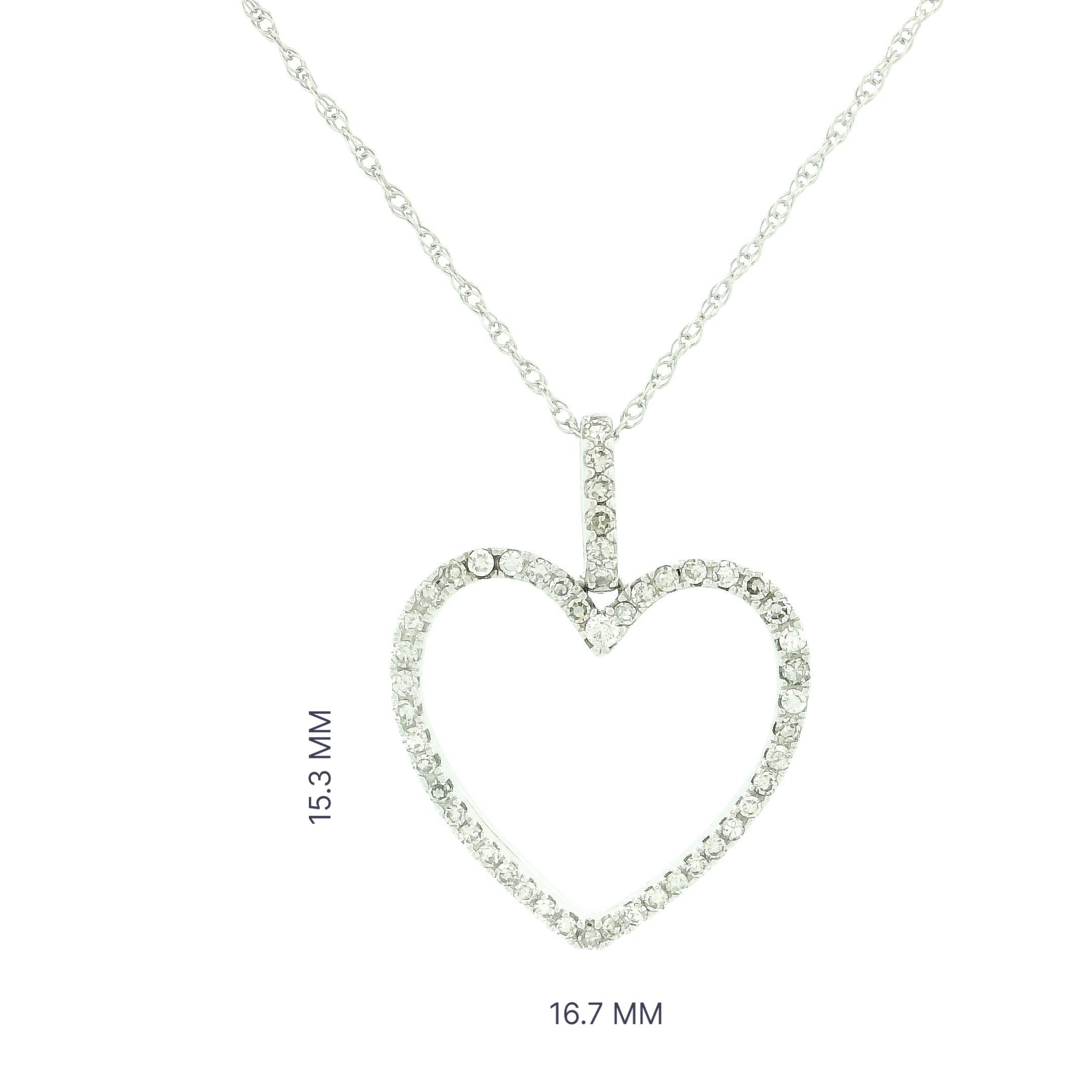 14k White Gold with .25Ctw Natural White Diamond Open Heart Pendant Necklace