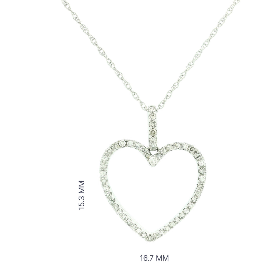 14k White Gold with .25Ctw Natural White Diamond Open Heart Pendant Necklace