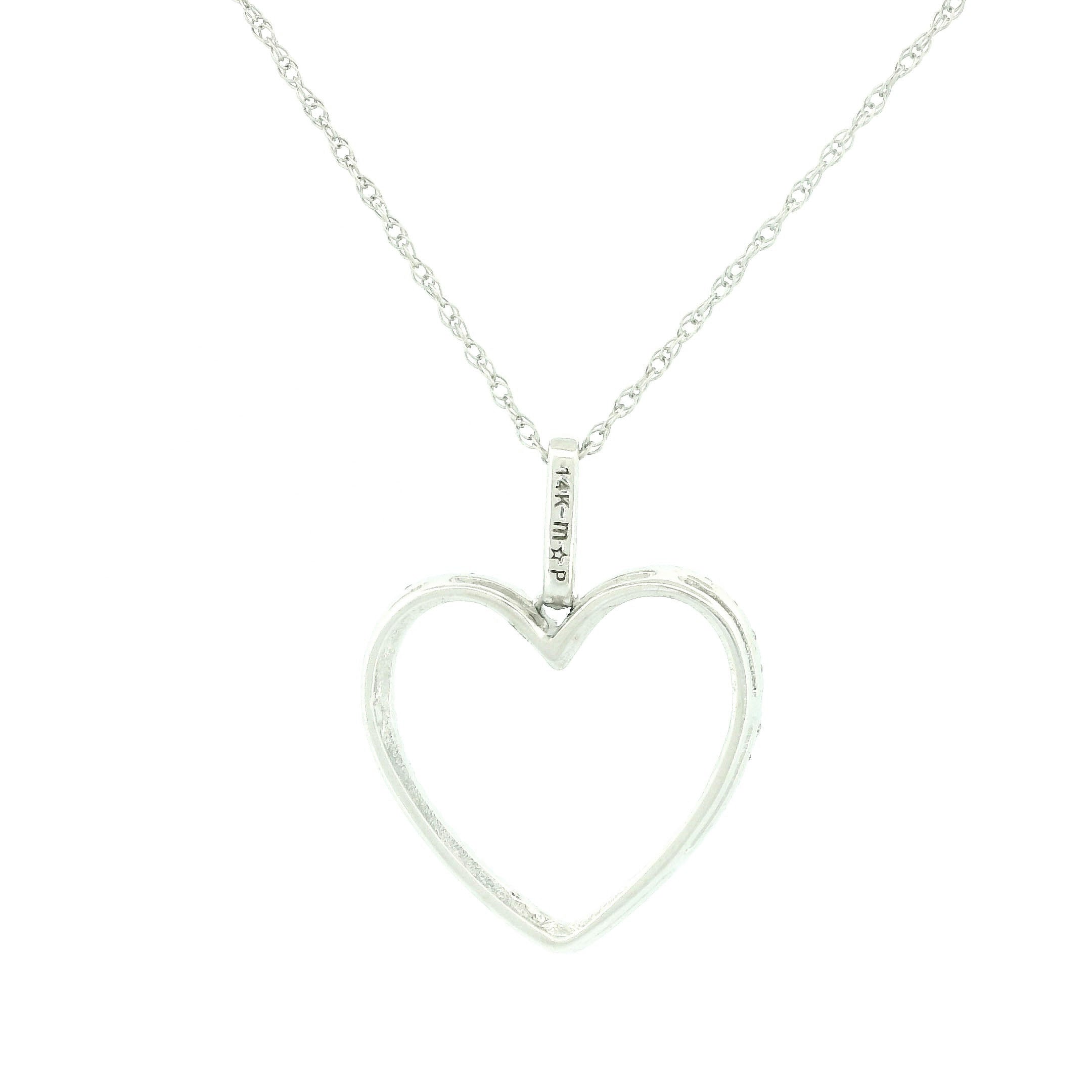 14k White Gold with .25Ctw Natural White Diamond Open Heart Pendant Necklace