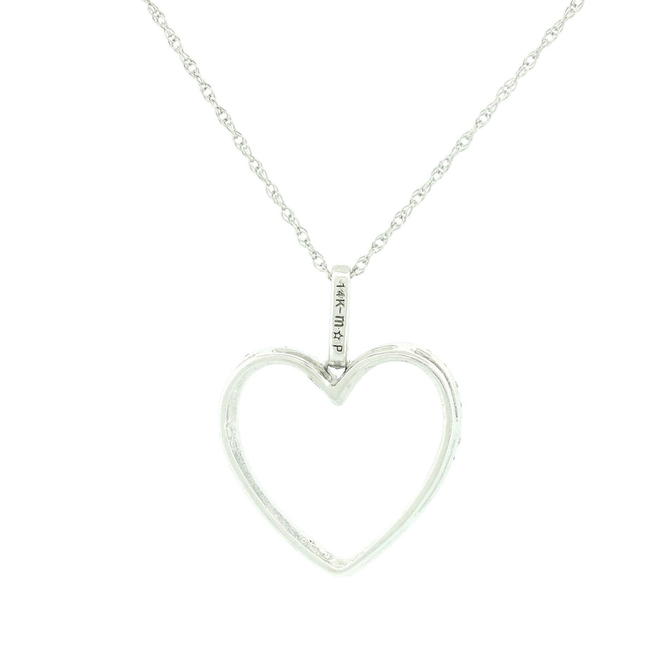 14k White Gold with .25Ctw Natural White Diamond Open Heart Pendant Necklace