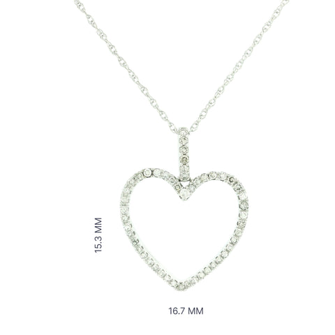 14k White Gold with .25Ctw Natural White Diamond Open Heart Pendant Necklace