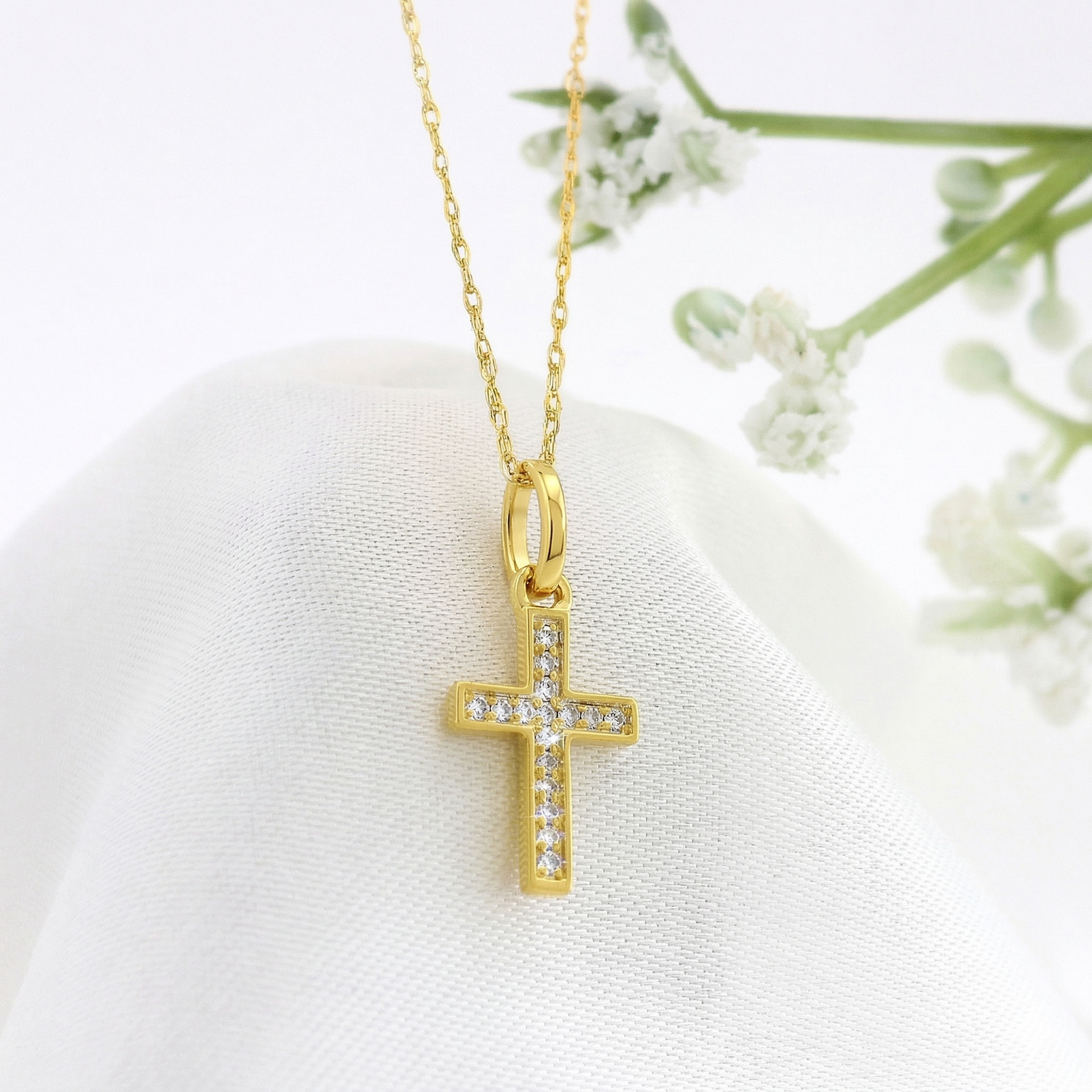14k Gold Diamond Cross Necklace