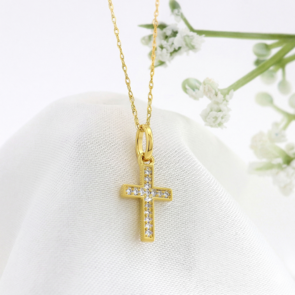 14k Gold Diamond Cross Necklace