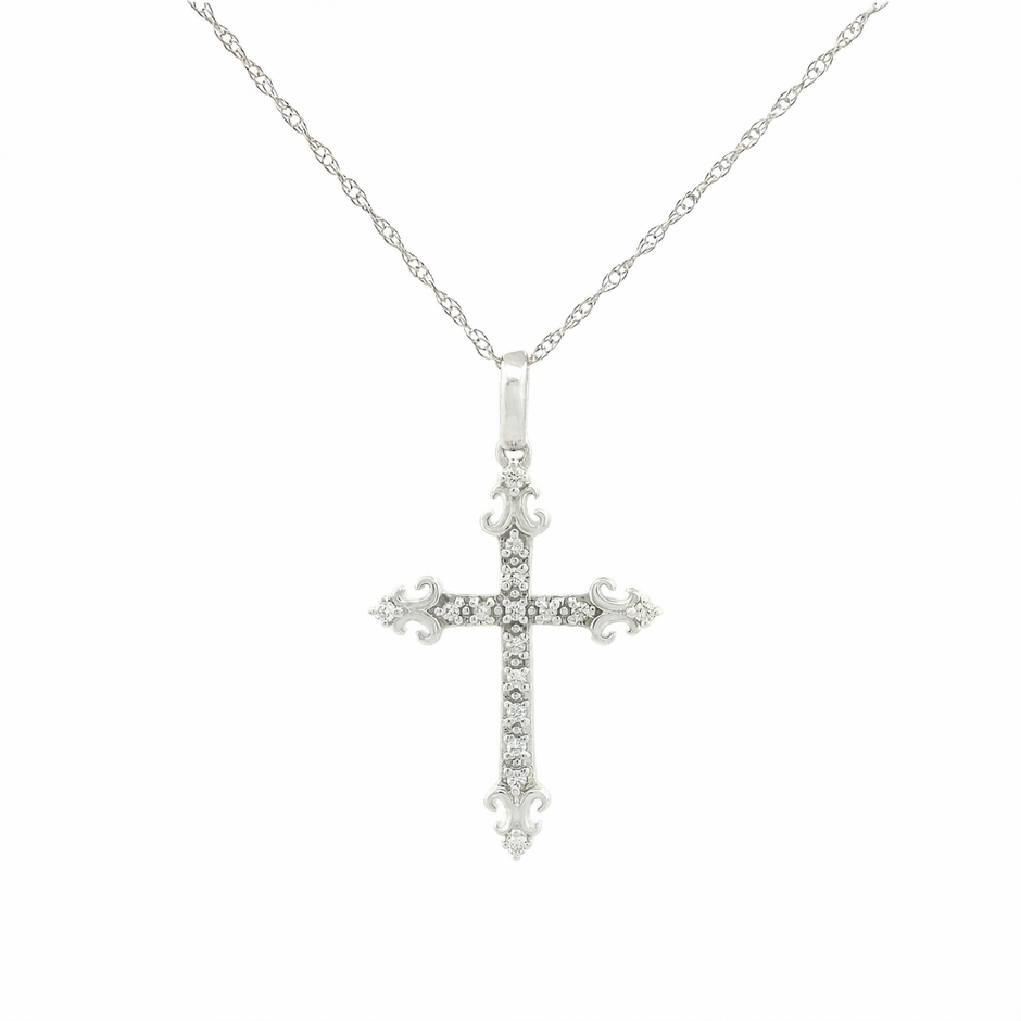 10k Gold Diamond Filigree Cross Necklace