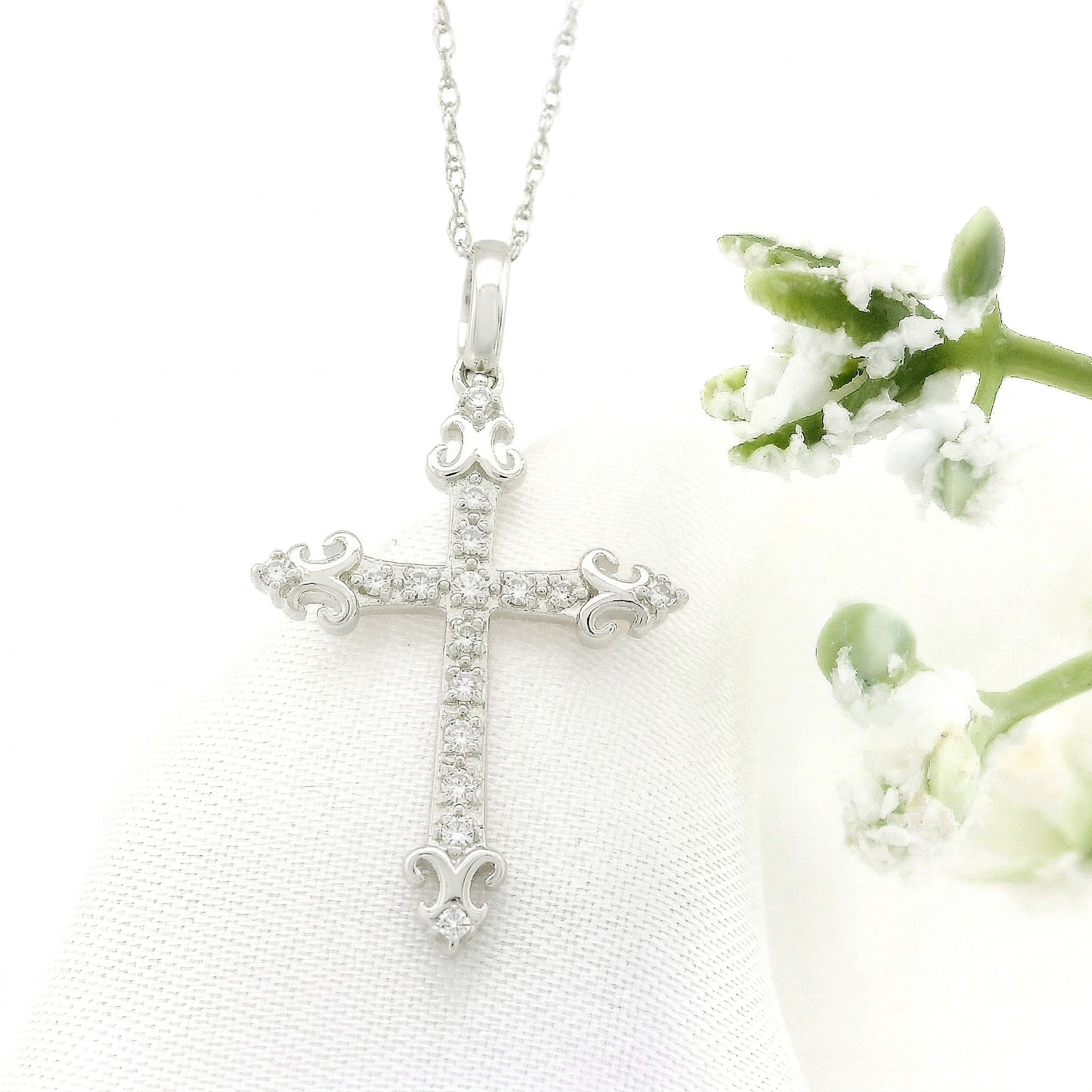 10k Gold Diamond Filigree Cross Necklace