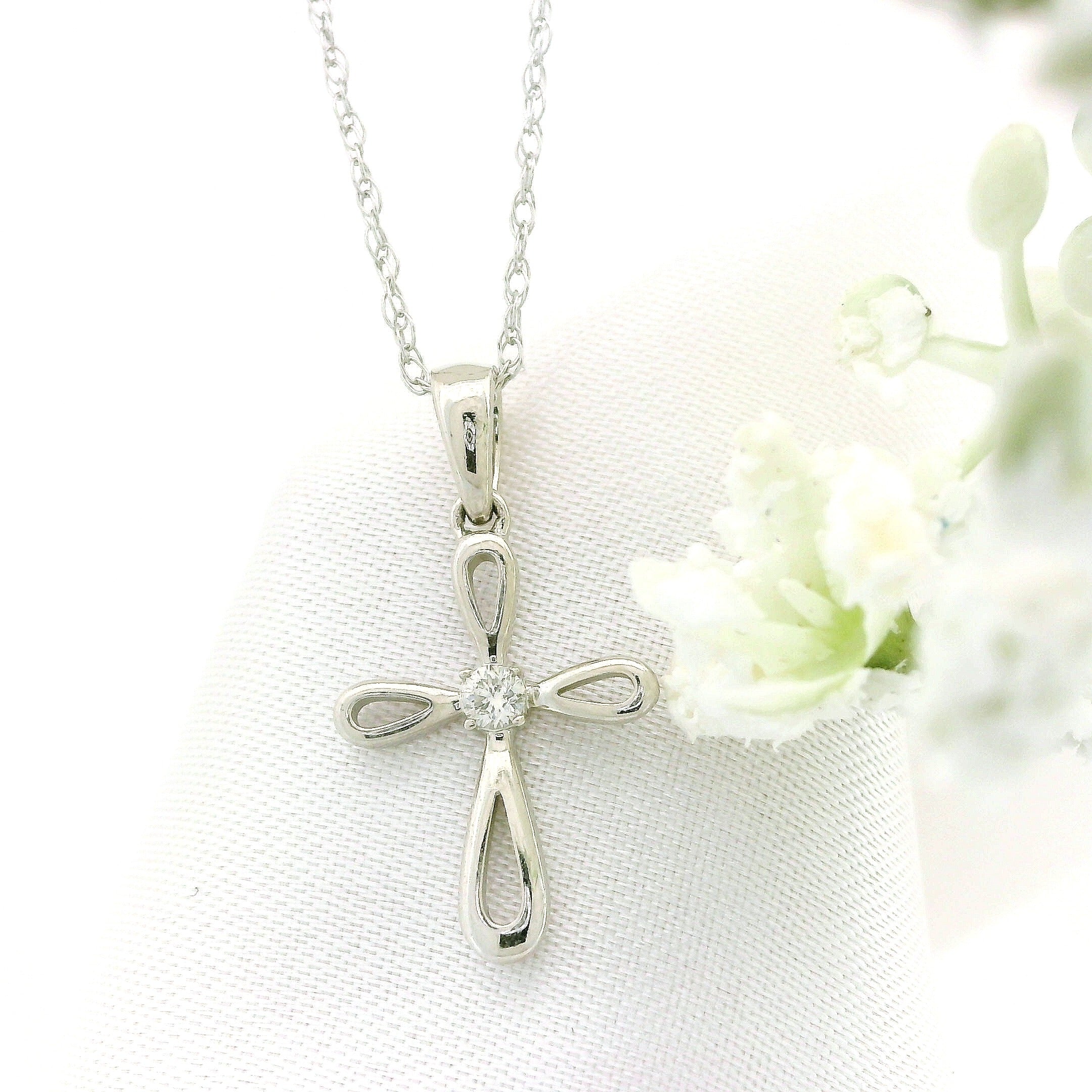 10k Gold Diamond Looped Cross Necklace