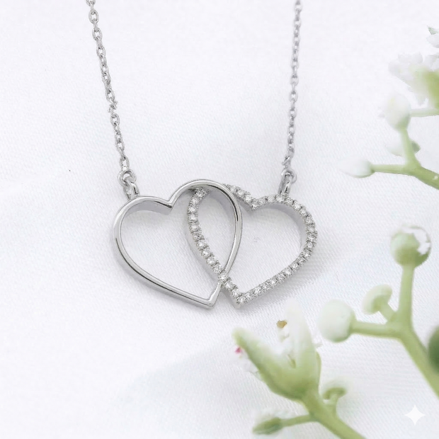 14k Gold Interlocking Diamond Heart Necklace