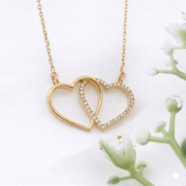 14k Gold Interlocking Diamond Heart Necklace