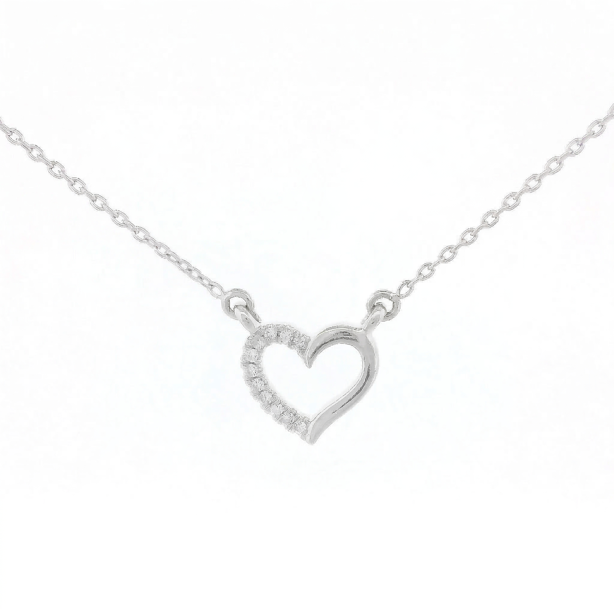 14k Gold 0.03ctw Diamond Half-Pave Heart Necklace