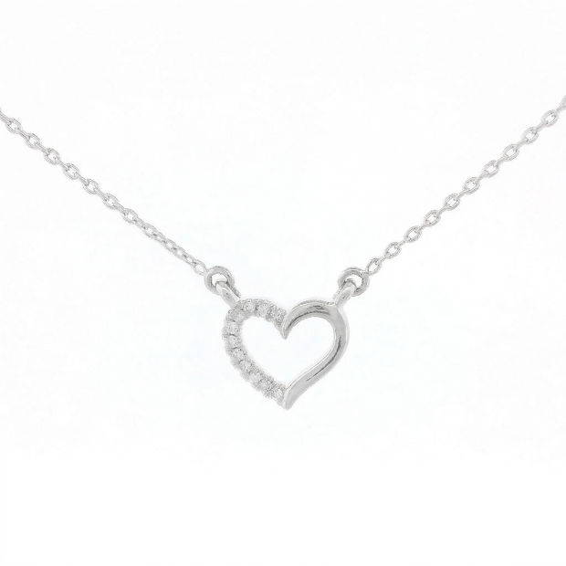 14k Gold 0.03ctw Diamond Half-Pave Heart Necklace